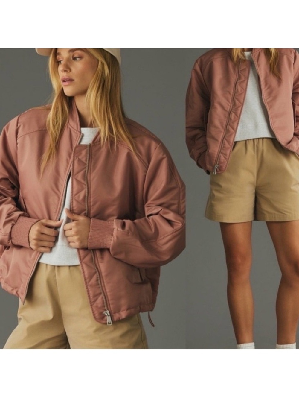 NWT Anthropologie Bomber Jacket dusty mauve pink spring fall coat L